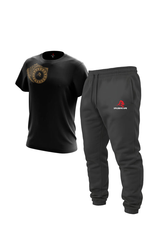 XAPE Chest Tribal Tee & Classic Joggers Combo - Black/Charcoal