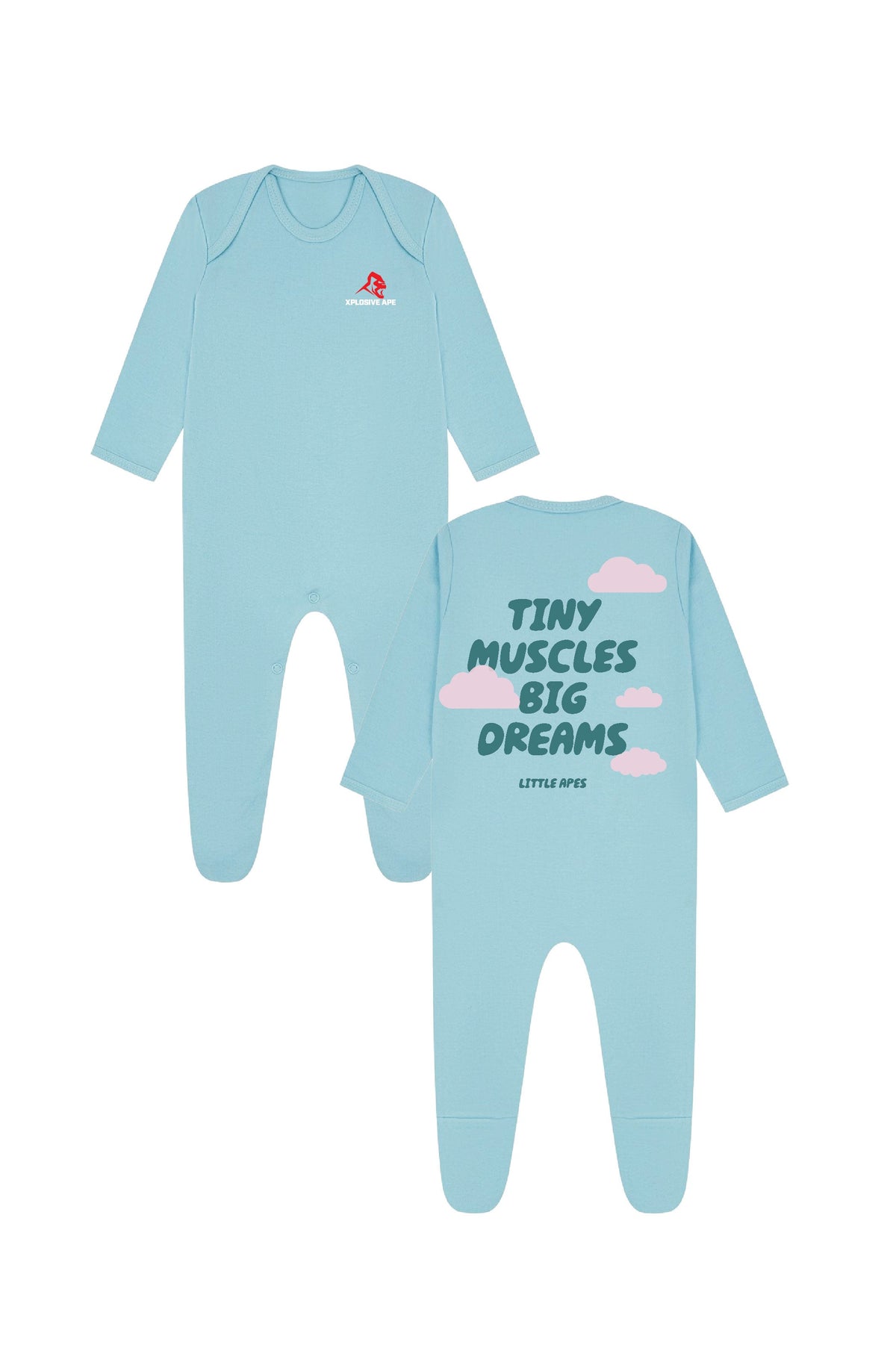 Little Apes Tiny Muscles Baby Romper Suit - Light Blue