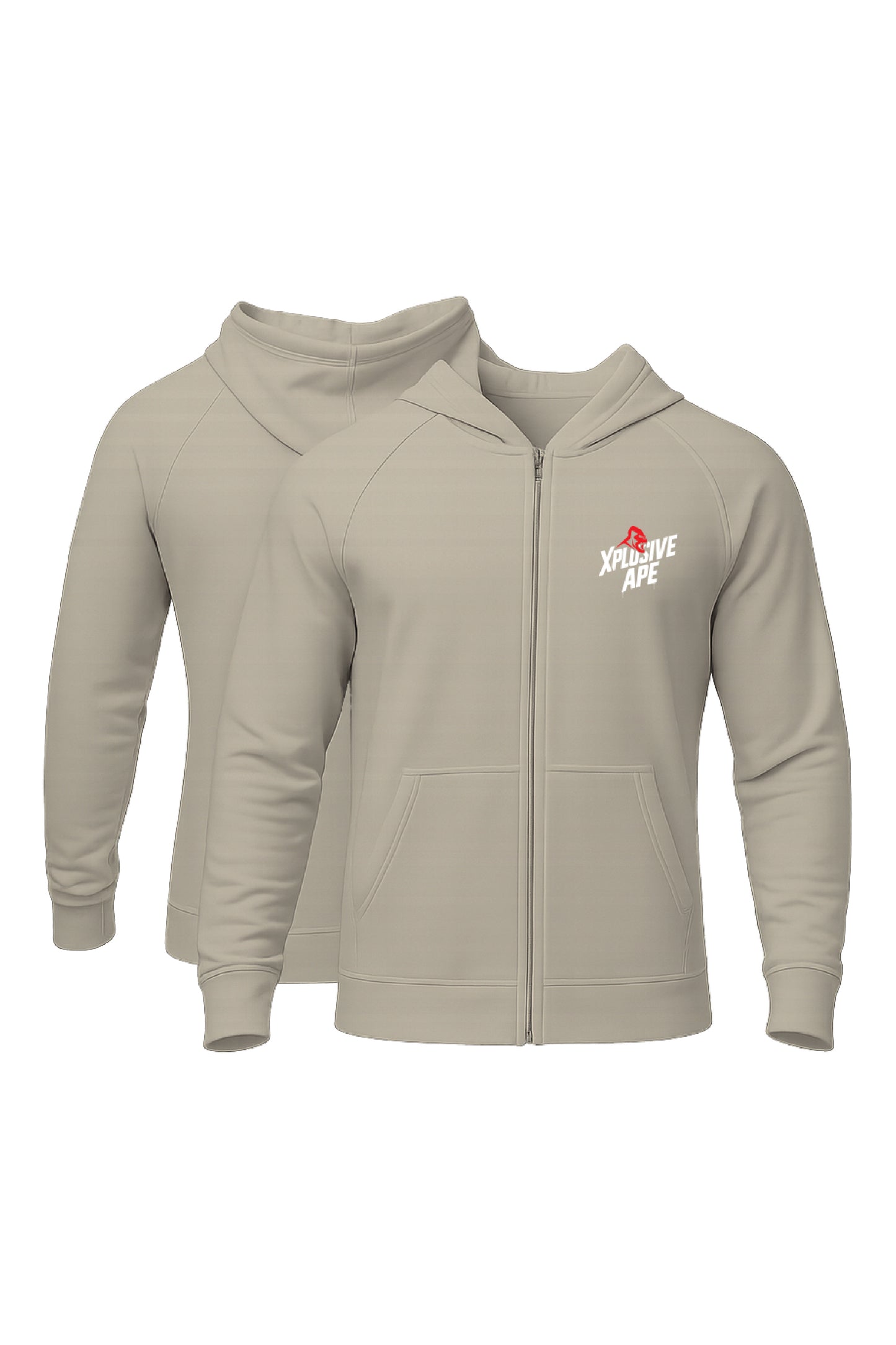 XAPE Classic Stencil Logo Oversized Zip Hoodie - Stone