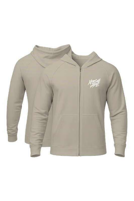 XAPE Classic Brush Script Oversized Zip Hoodie - Stone